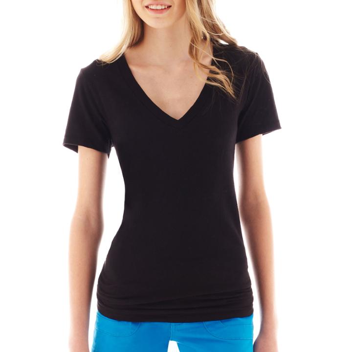 Arizona Short Sleeve V Neck T-shirt-juniors