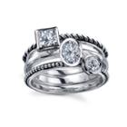 Sterling Silver Cubic Zirconia Triple Stone Ring