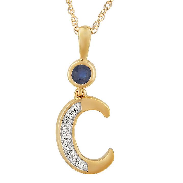 C Womens Lab Created Blue Sapphire 14k Gold Over Silver Pendant Necklace