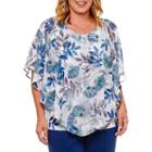 Alfred Dunner Arizona Sky Short Sleeve Crew Neck Woven Floral Blouse-plus