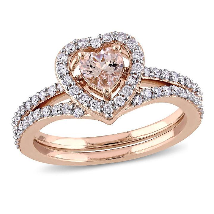 Modern Bride Gemstone Womens 1 Ct. T.w. Pink Morganite 10k Gold Bridal Set