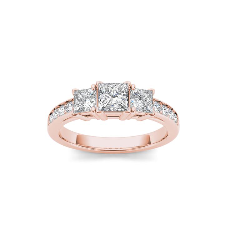 2 Ct. T.w. Diamond 14k Rose Gold 3-stone Engagement Ring