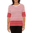 Sag Harbor 3/4 Sleeve Crew Neck Stripe T-shirt-womens