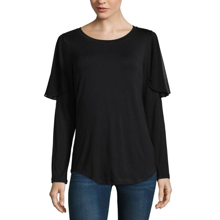 T.d.c Long Sleeve Ruffle Cold Shoulder Knit Top