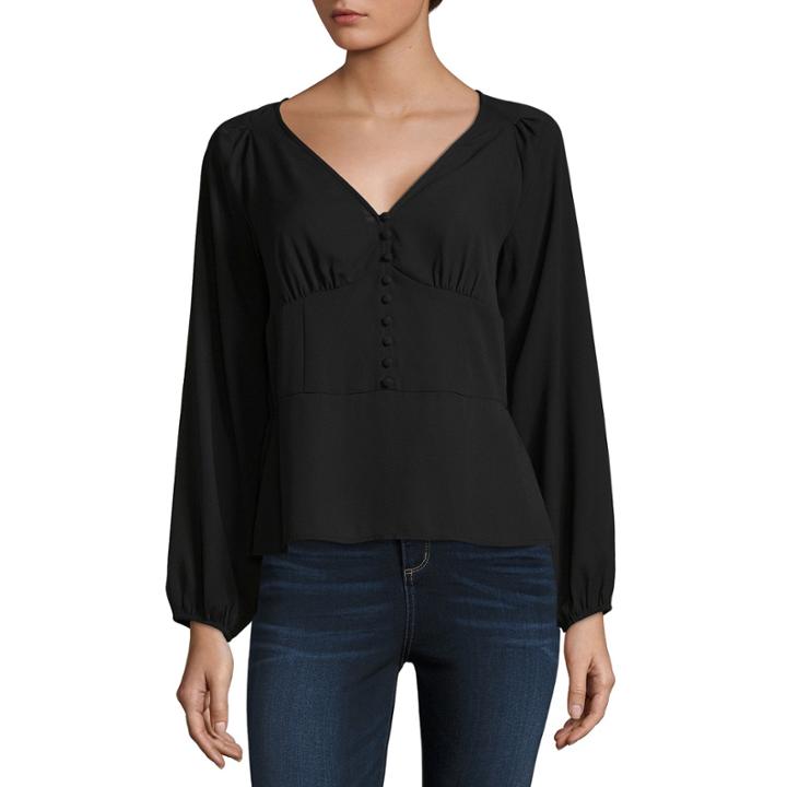 Belle + Sky Long Sleeve Button Front Corset Top