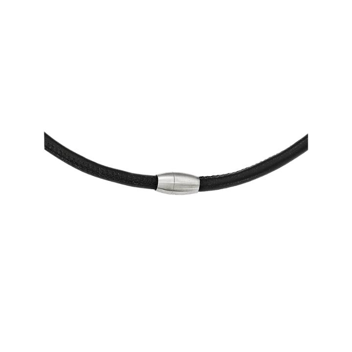 Mens Stainless Steel & Black Leather Necklace