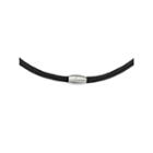 Mens Stainless Steel & Black Leather Necklace