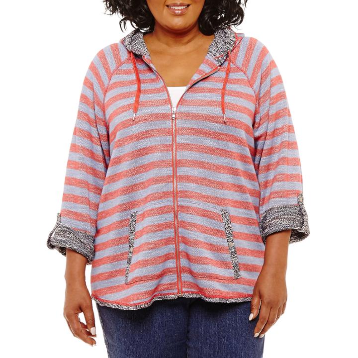 Lark Lane Mix N Mingle Striped Slub Terry Zip-up- Plus