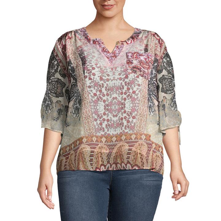 Unity World Wear 3/4 Sleeve Roll Tab Equipment Blouse-plus