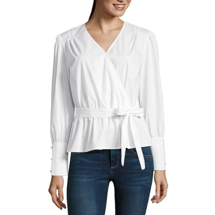 Belle +sky Long Sleeve V-neck Wrap Top