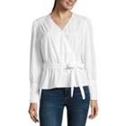 Belle +sky Long Sleeve V-neck Wrap Top