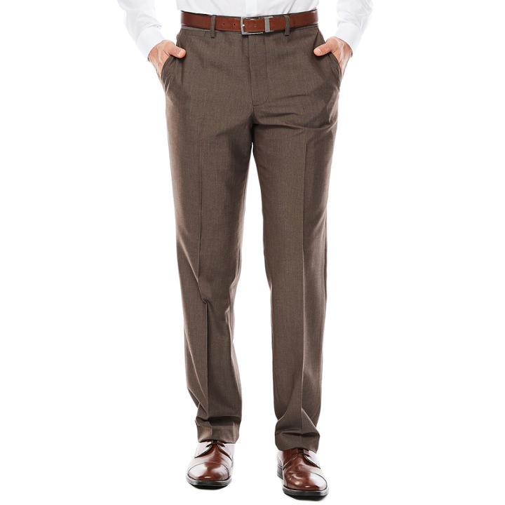 Men's Jf J. Ferrar Taupe End On End Flat-front Straight-leg Slim-fit Pants