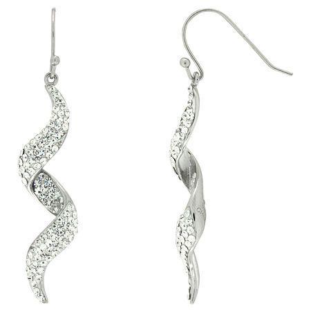 Crystal Swirl Dangle Earrings In Sterling Silver