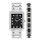 Elgin Mens Crystal Stainless Steel And Black Watch And Bracelet
