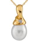 Splendid Pearls Womens Diamond Accent White Pearl 14k Gold Pendant Necklace