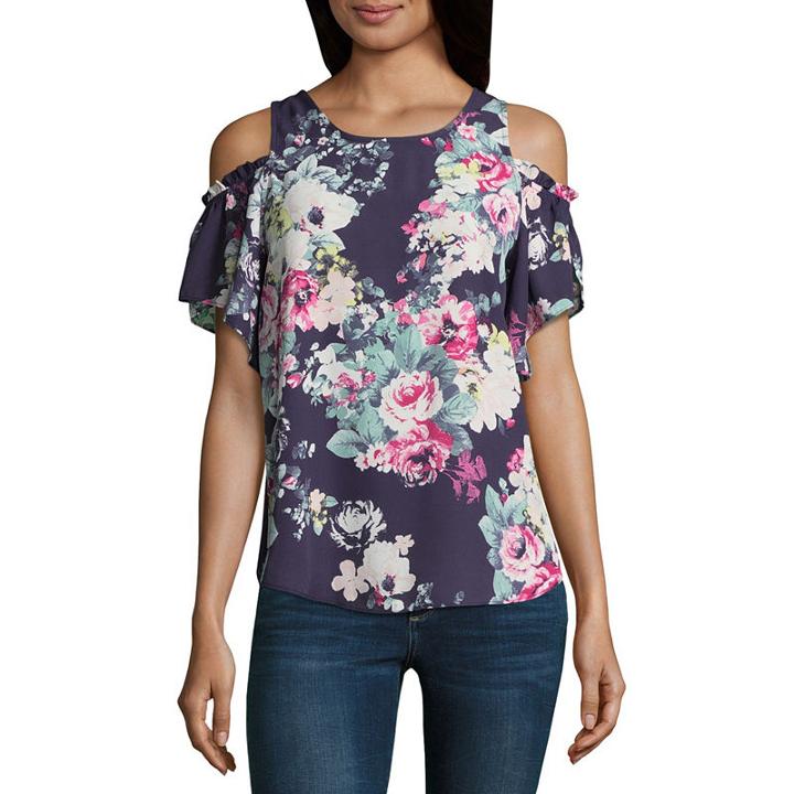 By & By Short Sleeve Scoop Neck Dobby Blouse-juniors