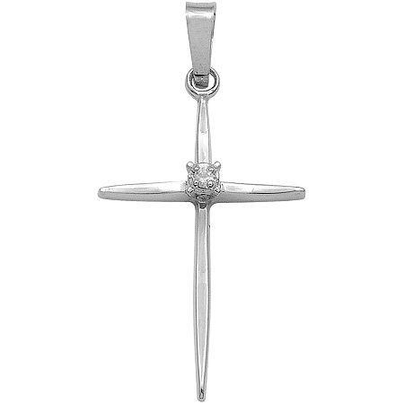 14k White Gold Diamond Accent Cross