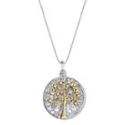 Inspired Moments Two-tone Sterling Silver Crystal Inspirational Family Tree Pendant Necklace