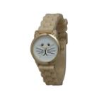 Olivia Pratt Womens Gold-tone White With Black Cat Face Dial Beige Silicone Strap Watch 13586