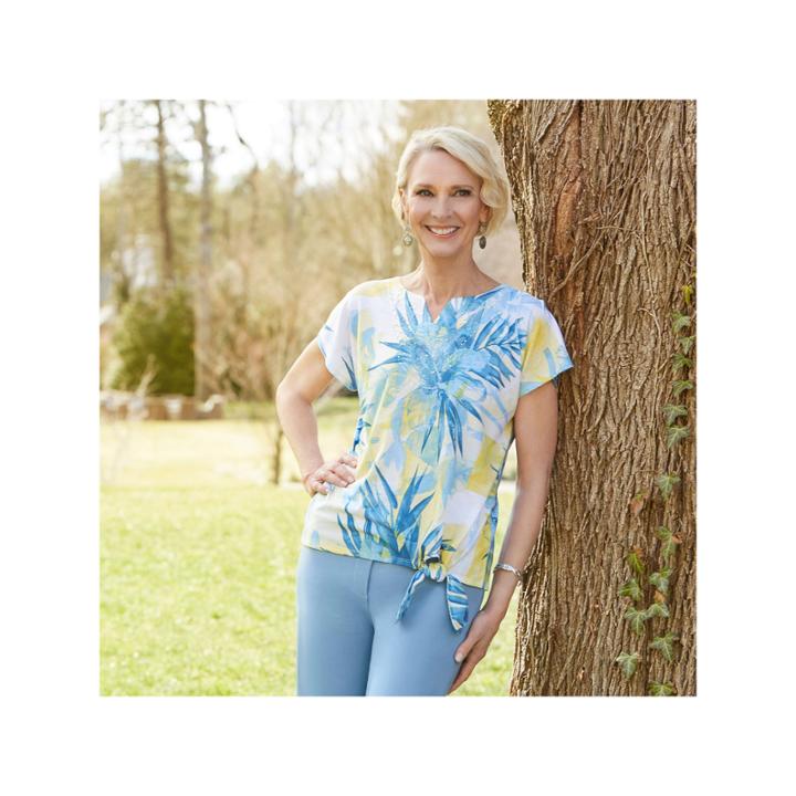 Alfred Dunner Blue Lagoon Short Sleeve V Neck T-shirt-womens