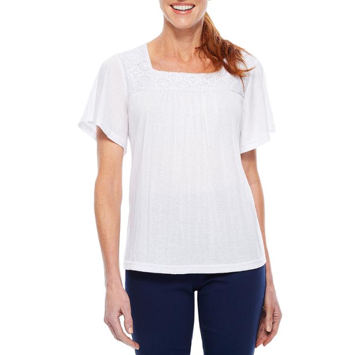 Sag Harbor Denim And Chambray Short Sleeve Square Neck T-shirt-womens