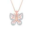 Womens 1/10 Ct. T.w. Genuine White Diamond 14k Rose Gold Over Silver Butterfly Pendant Necklace