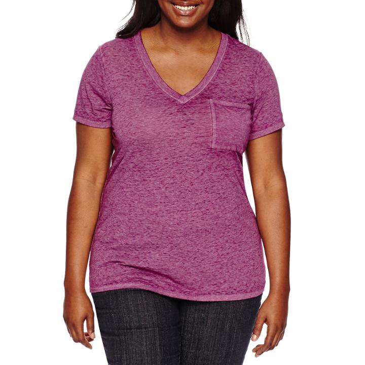 Arizona Short-sleeve Burnout Vee Pocket Tee - Juniors Plus