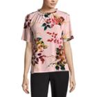 Worthington Short Sleeve Crew Neck Floral T-shirt-womens