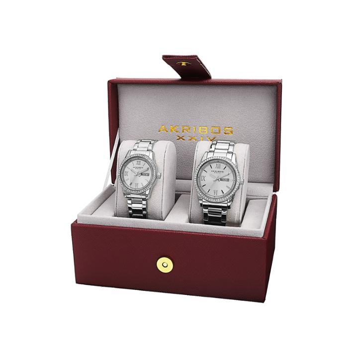 Akribos Xxiv Unisex Silver Tone Watch Boxed Set-a-888ss