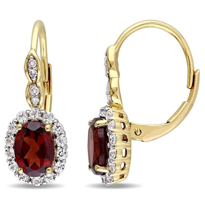 Diamond Accent Genuine Red Garnet Drop Earrings