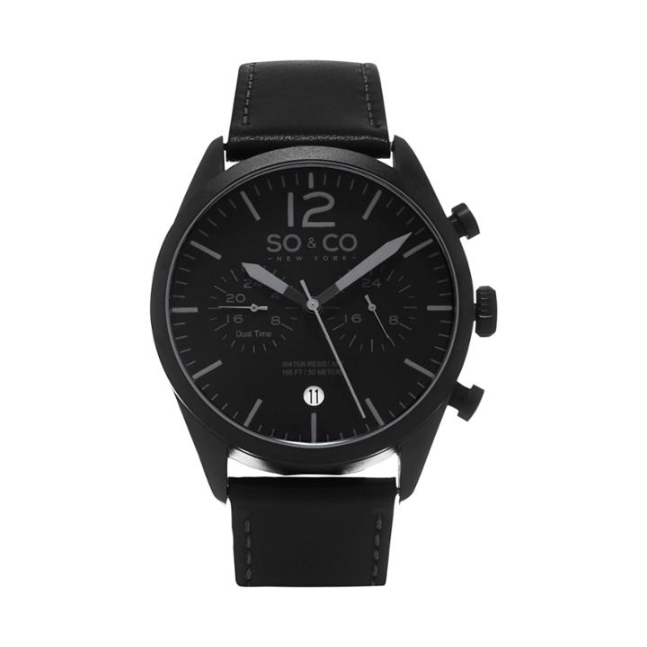 So & Co Ny Mens Monticello Leather Sport Quartz Dual Time Watch J154p51