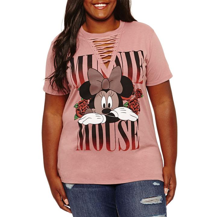 Short Sleeve V Neck Minnie Mouse Graphic T-shirt-juniors Plus