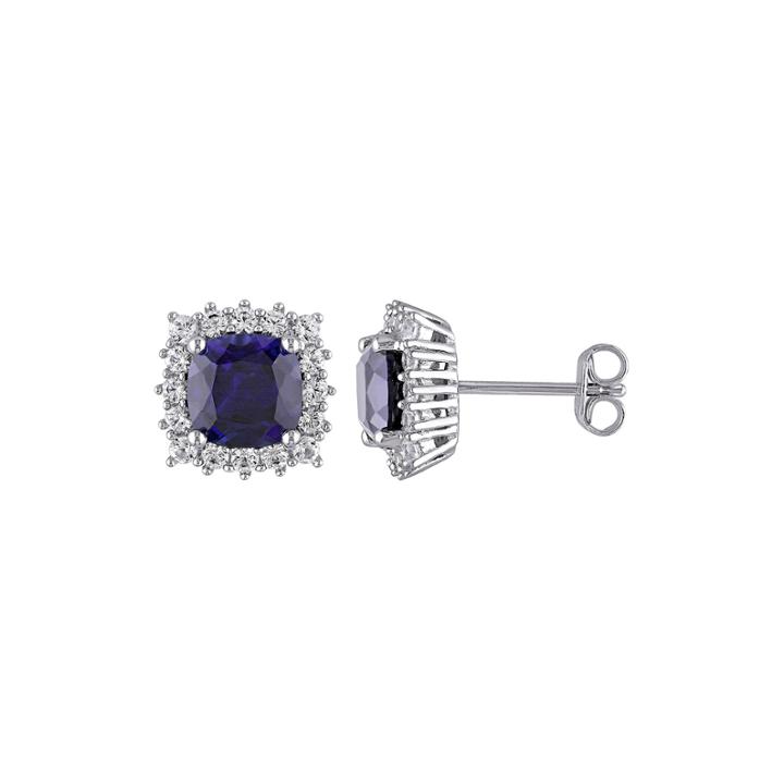 Lab-created Blue And White Sapphire Sterling Silver Stud Earrings
