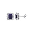 Lab-created Blue And White Sapphire Sterling Silver Stud Earrings