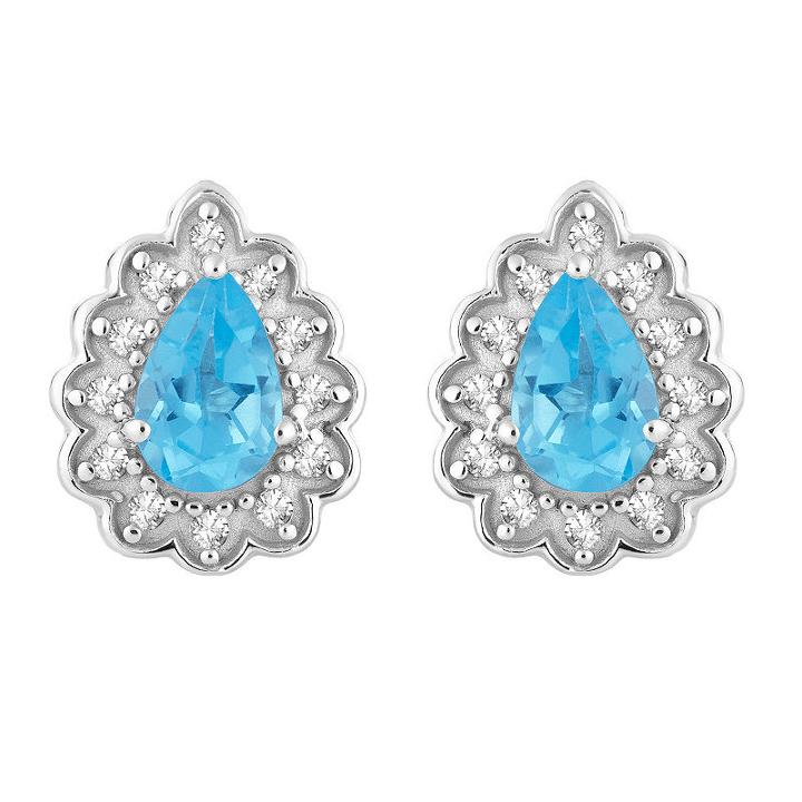 1/10 Ct. T.w. Genuine Blue Topaz 10k White Gold 11.1mm Pear Stud Earrings