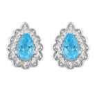 1/10 Ct. T.w. Genuine Blue Topaz 10k White Gold 11.1mm Pear Stud Earrings