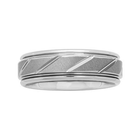 Mens 7mm Comfort Fit Tungsten Carbide Diagonal Groove Wedding Band
