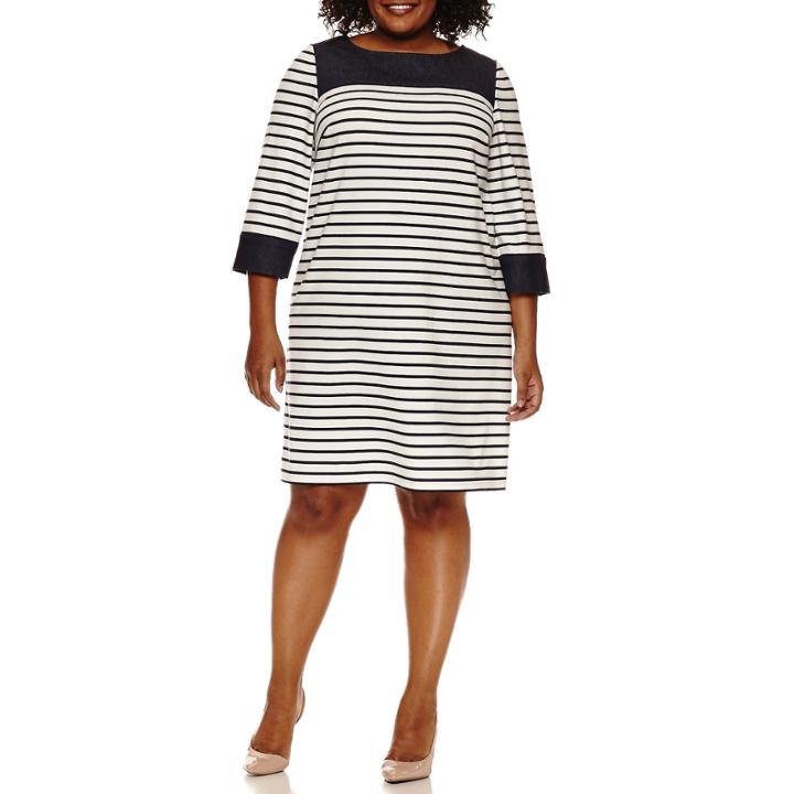 Studio 1 3/4 Sleeve Stripe Sheath Dress-plus