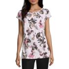 Liz Claiborne Cap Sleeve Pleat Neck Top - Tall