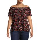 Self Esteem Short Sleeve Off Shoulder Sleeve Floral Peasant Top Juniors Plus