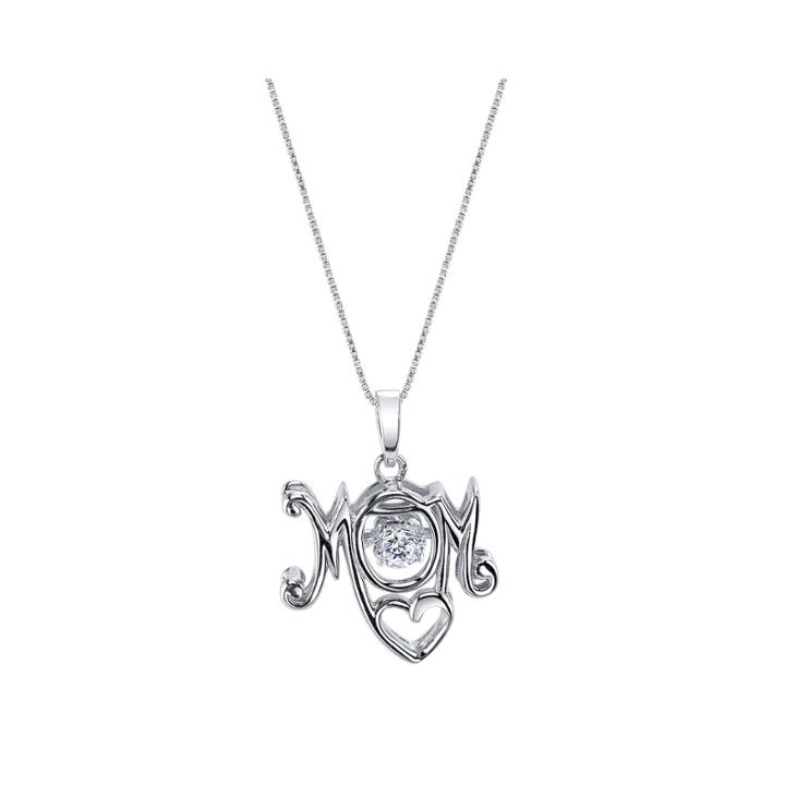 Inspired Moments&trade; Dancing Cubic Zirconia Sterling Silver Mom Pendant Necklace