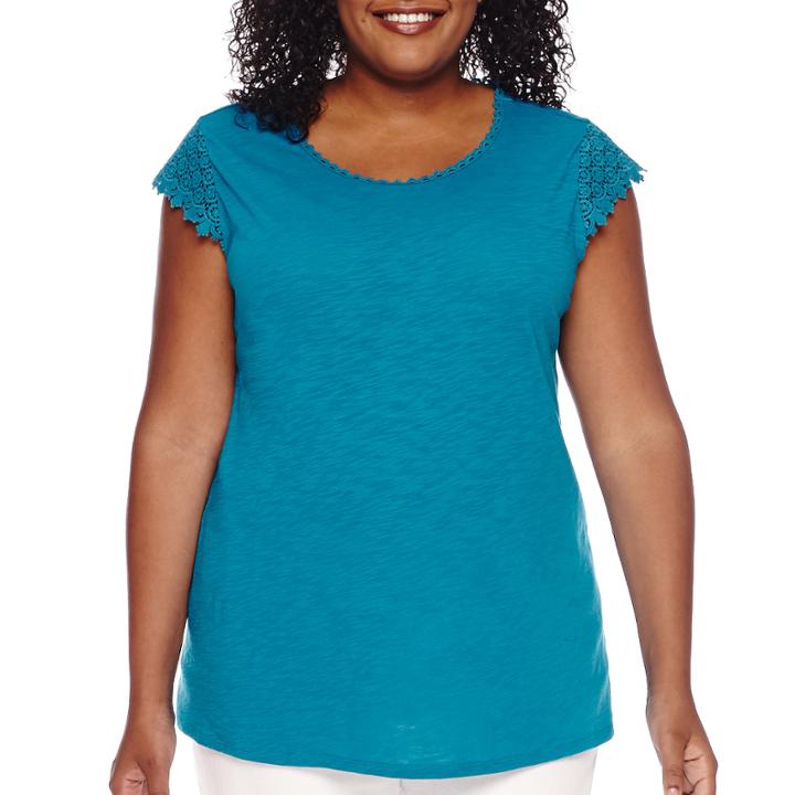 St. John's Bay Short-sleeve Lace Sleeve Tee - Plus