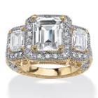 Diamonart Womens 5 Ct. T.w. White Cubic Zirconia Gold Over Silver Cocktail Ring