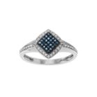 5/8 Ct. T.w. White & Color-enhanced Blue Diamond Sterling Silver Square Ring