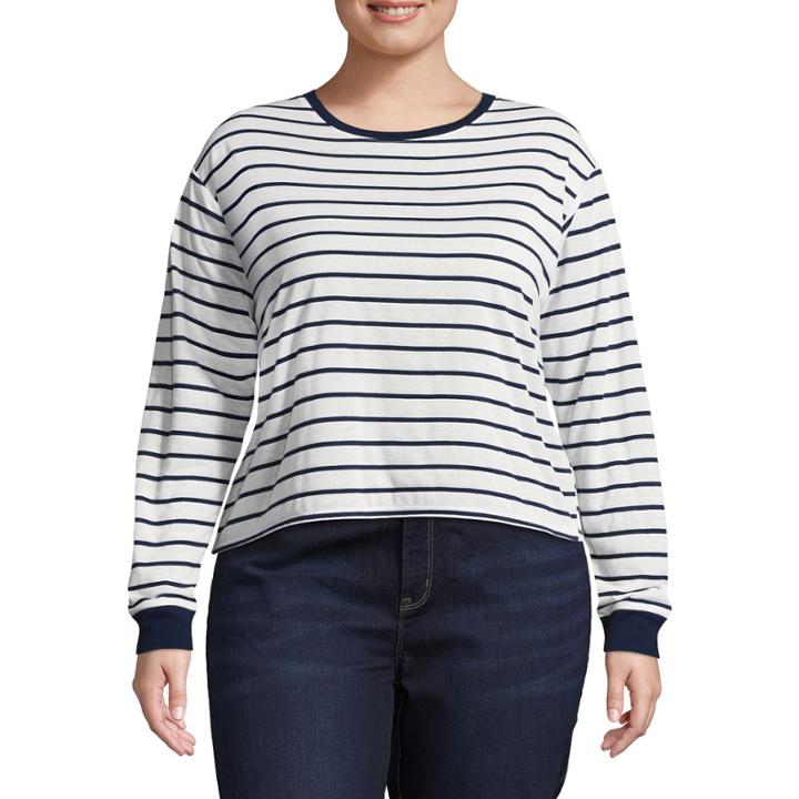 Arizona Long Sleeve Round Neck Stripe T-shirt-womens Juniors Plus