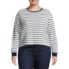 Arizona Long Sleeve Round Neck Stripe T-shirt-womens Juniors Plus