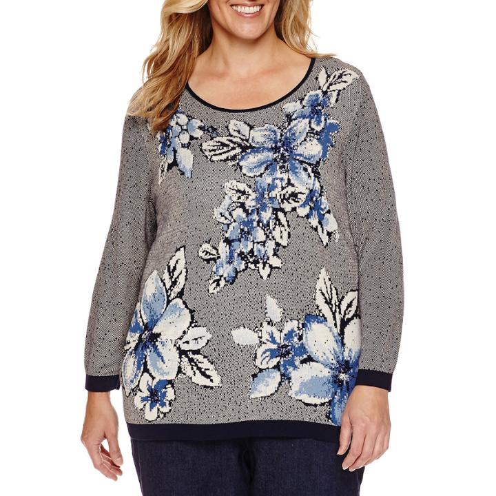 Alfred Dunner Crew Neck Pullover Sweater