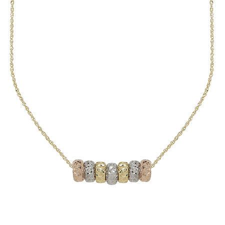 14k Tri-tone Gold Textured Rondelle Bead Pendant Necklace