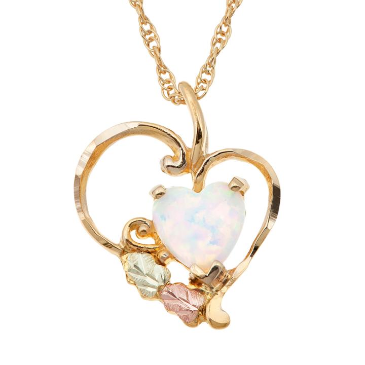 Landstroms Black Hills Gold Lab Created Opal 10k Gold Pendant Necklace