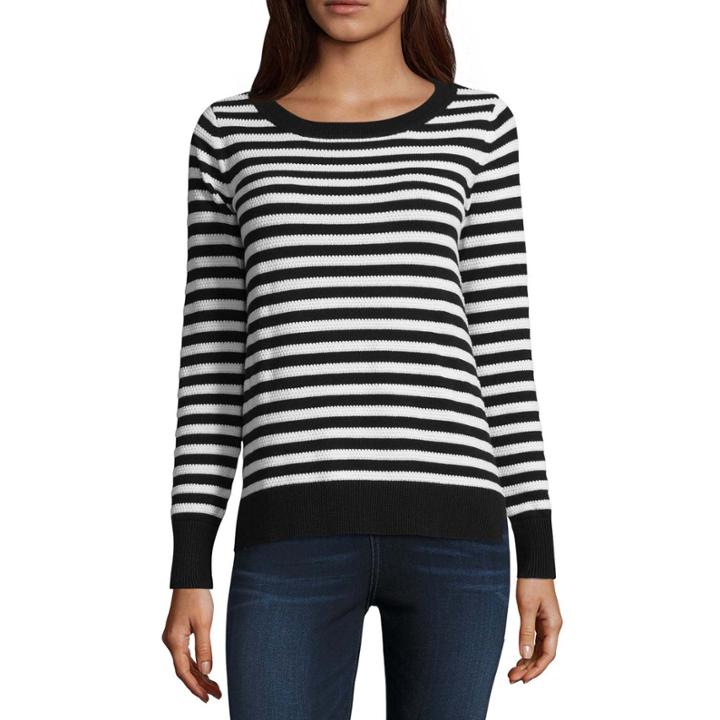 Liz Claiborne Striped Sweater Long Sleeve Crew Neck Stripe Pullover Sweater